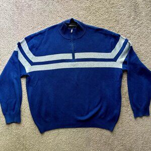 Tommy Hilfiger Sweater Mens 2XL Mock Neck 1/4 Zip Striped Blue Long Sleeve